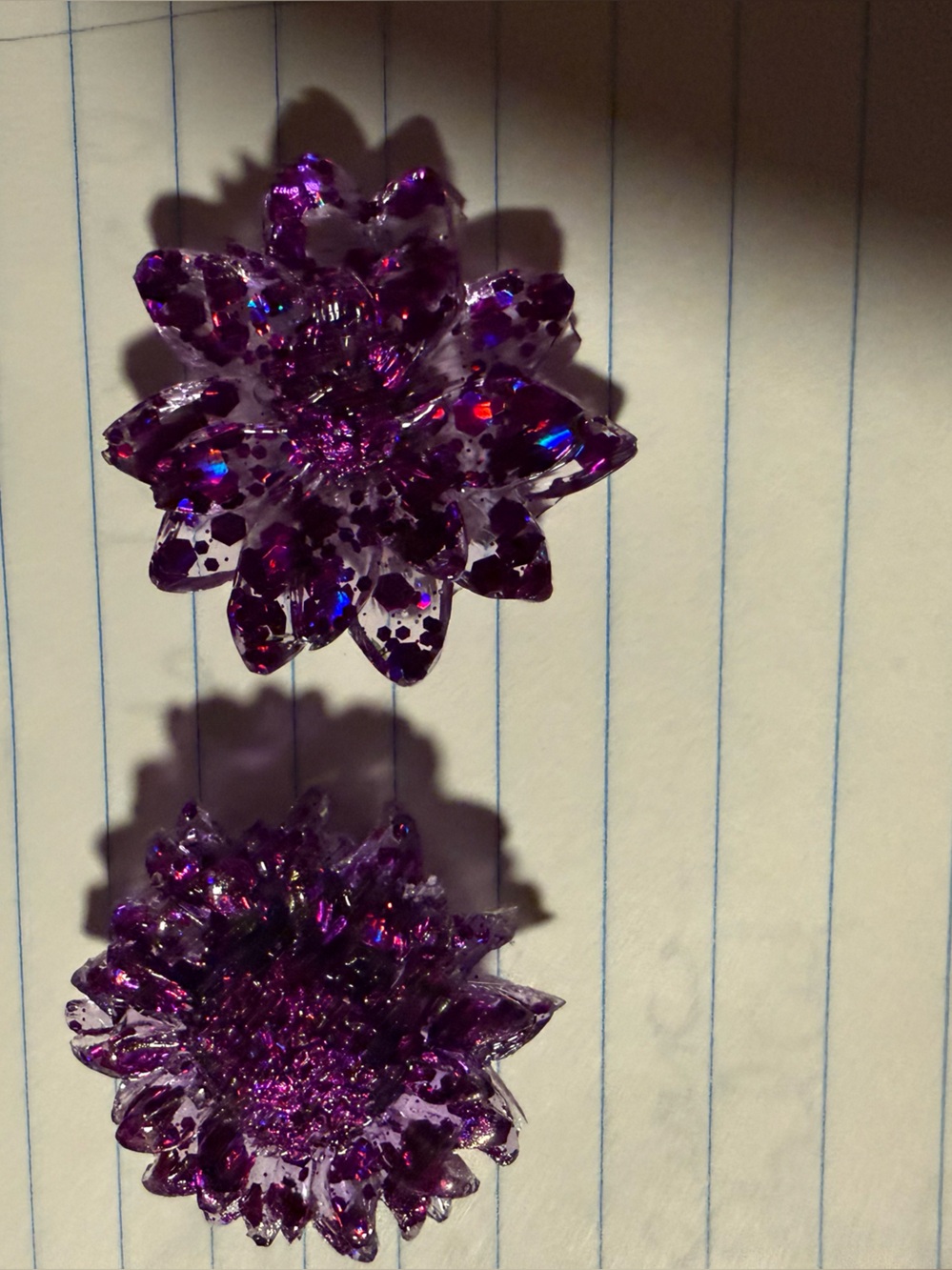 Clear with Purple Glitter Resin Flower  Magnet Set - Kitchen Tool -2 pc set